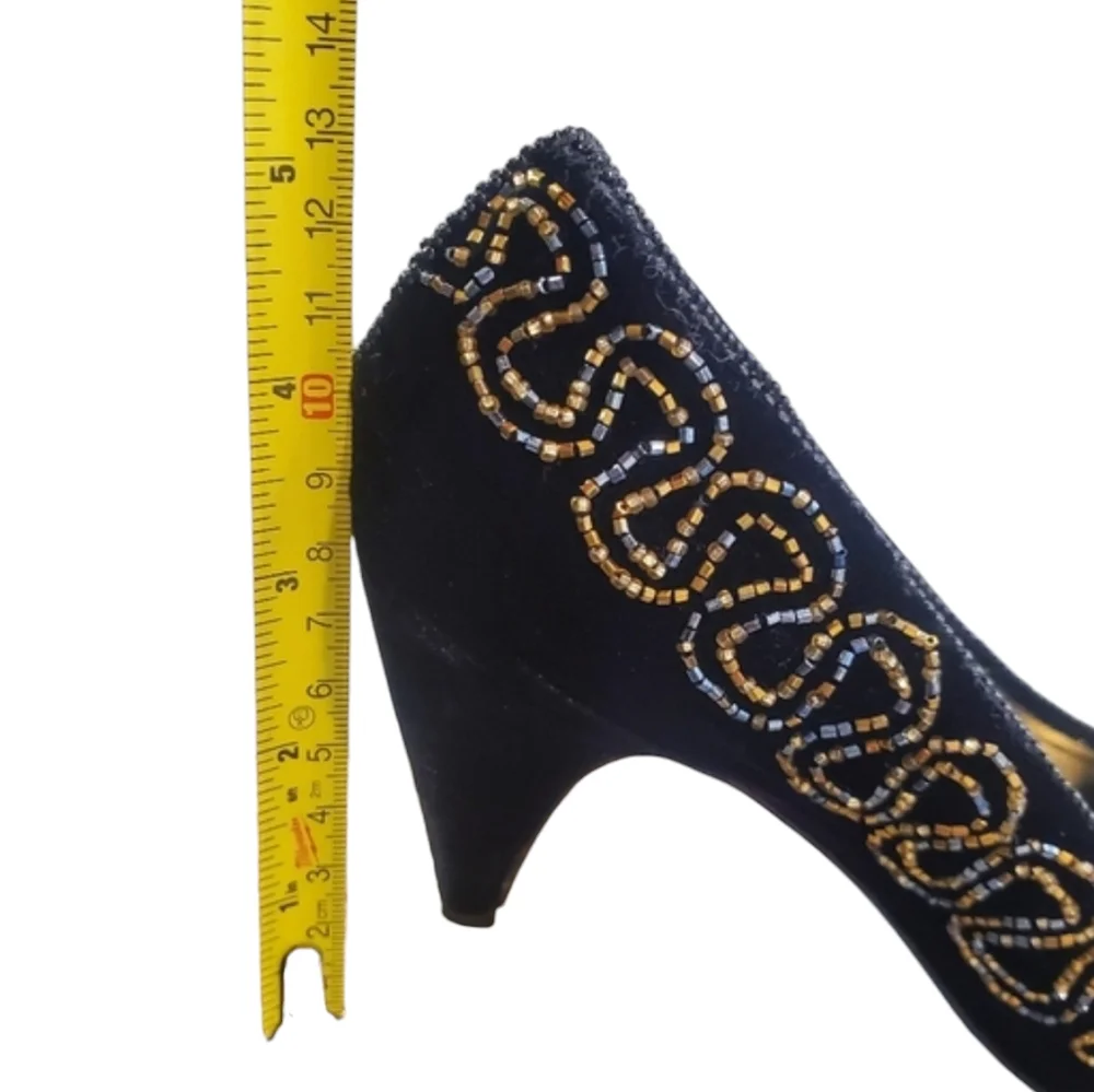 Vintage J.Renee Heels Womens Size 5.5 M Black Velvet Rhinestones Embellished